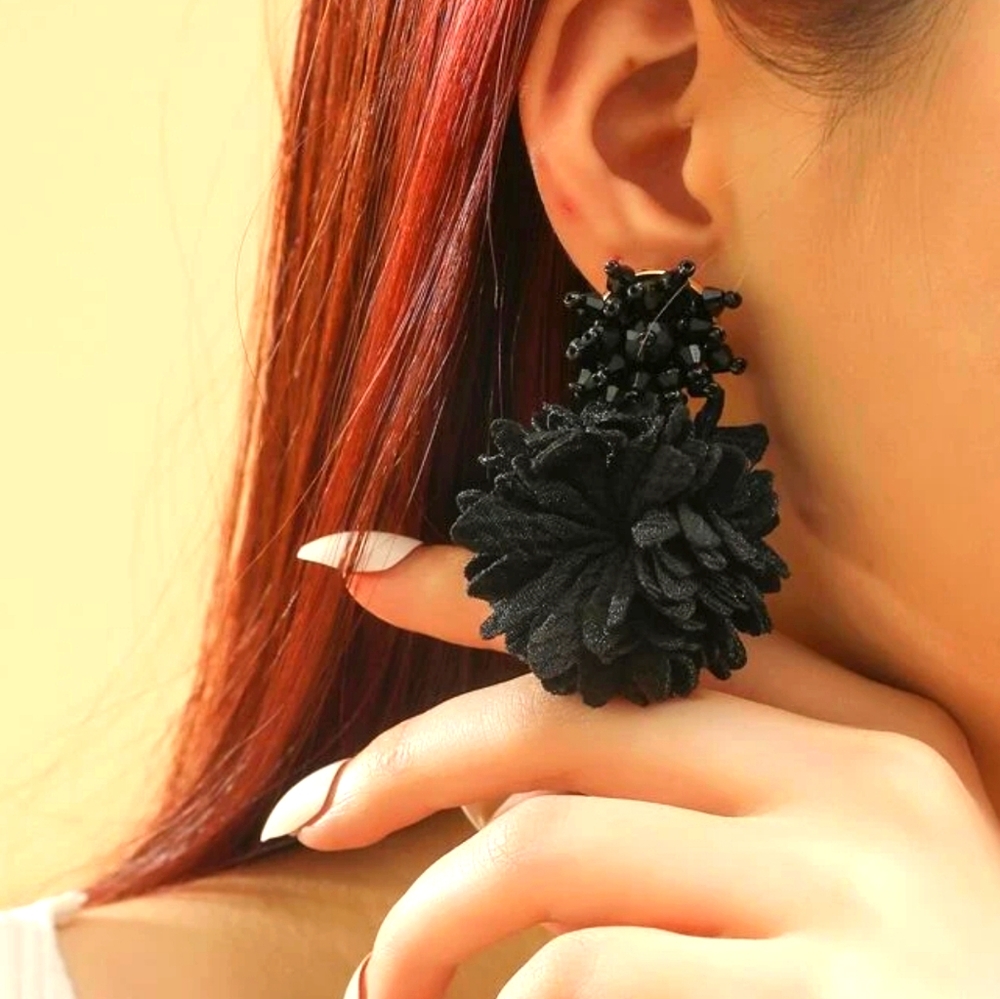 Cloth and crystal earrings